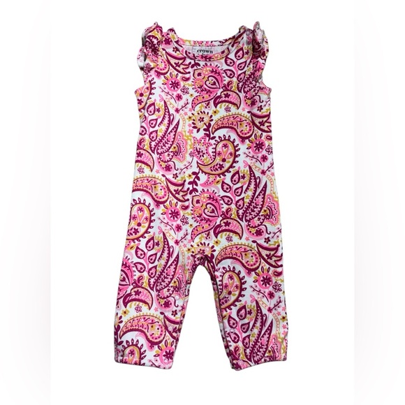 Crown & Ivy Baby Pink and Yellow Paisley Jumpsuit size 6 months - Picture 1 of 7